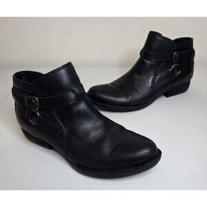 Womens Born Black Leather Bailey Ankle Boot- Size 7.5
